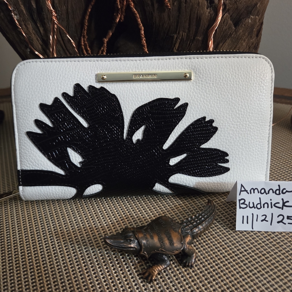 Brahmin Black and White Floral Monaco Suri Wallet
